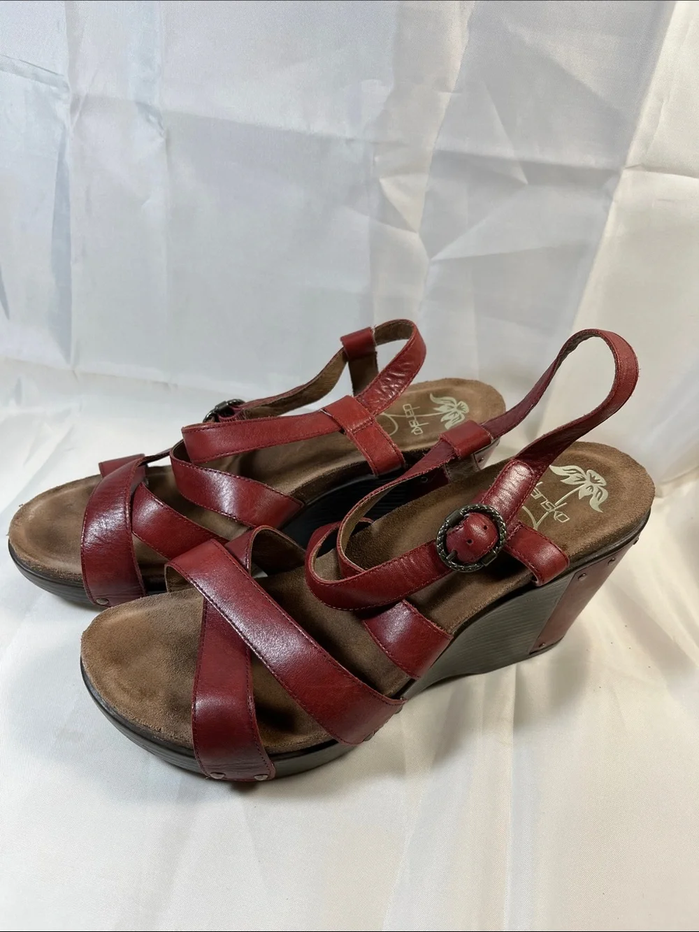 Dansko Red Leather Slingback Wedge Sandals size 11-11 1/2